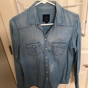 American Eagle Button Up Distressed Denim Shirt